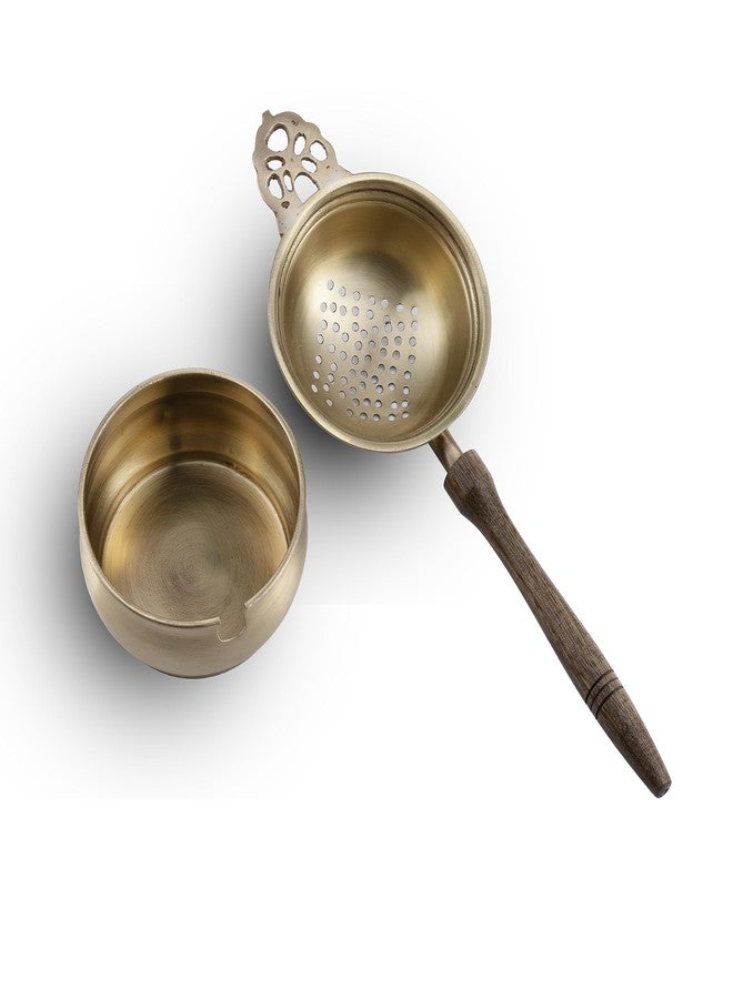Veda Essentials. Handcrafted Brass and Wood Tea Strainer - Elegant and Functional Kitchen Accessory - Image 4